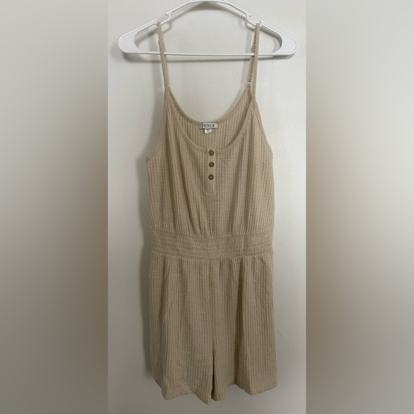 VENUS Beige Button-Front Romper - Picture 1 of 3